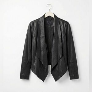 Bod & Christensen Zura Leather Jacket Black Drape Front Waterfall Blazer S/4